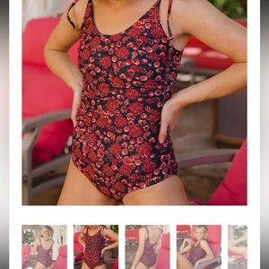 Albion Fit pink ditzy tied one-piece